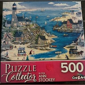 Puzzle Collector 500 Piece Puzzle Lost Bay Lighthouse & Fishing by Ann Stookey